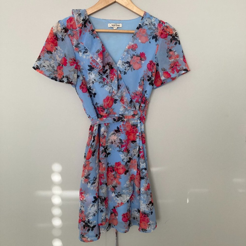 Speechless Baby Blue Floral X Small Sunday Dress